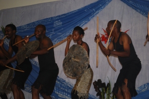 Adelina, Olodi, and Seth during a traditional dance performed by the third year students